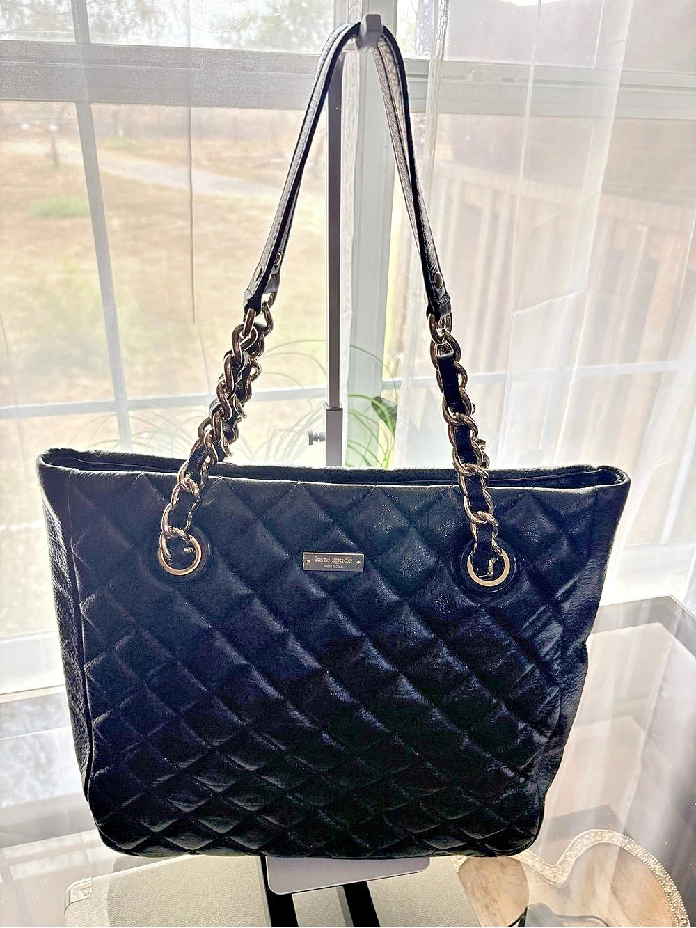 Kate Spade Quilted Chain Tote in Black